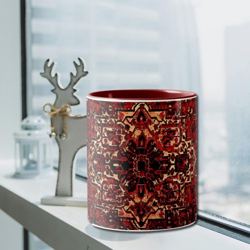 Oriental rug design in  dark red  Two_Tone coffee mug