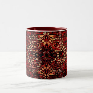 Oriental rug design in  dark red  Two-Tone coffee mug