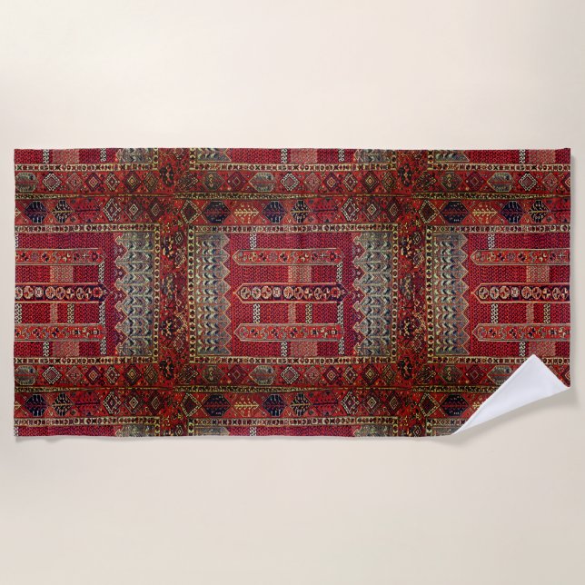 Oriental rug design in deep oranges beach towel (Front)