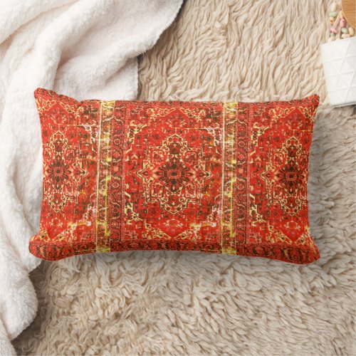 Oriental rug design in grunge oranges lumbar pillow