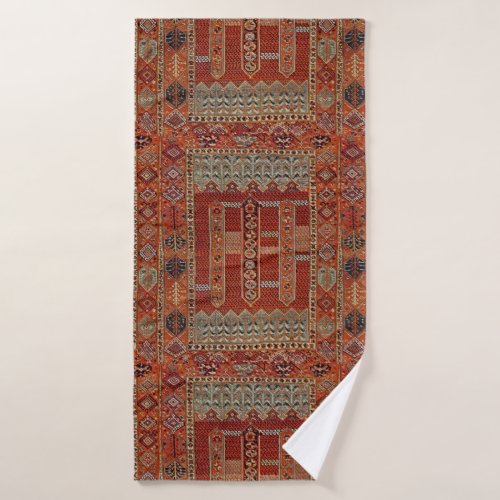 Oriental rug design in orange bath towel