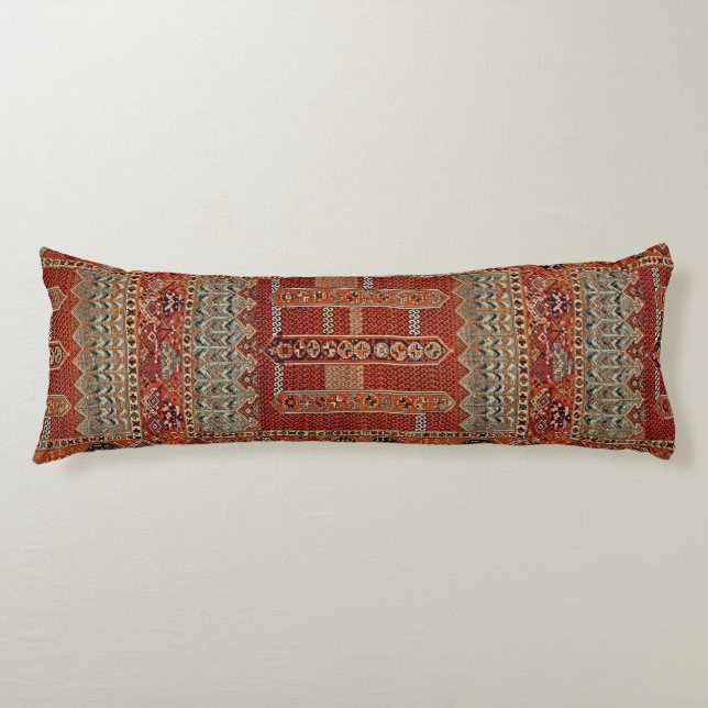 Oriental rug design in orange body pillow (Front)