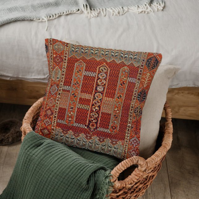 Oriental rug design in orange throw pillow (Creator Uploaded)