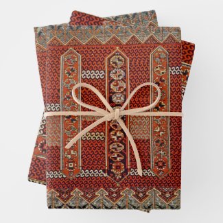 Oriental rug design in oranges wrapping paper sheets