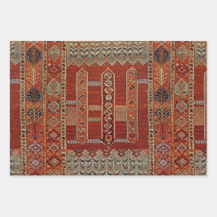 Oriental rug design in oranges wrapping paper sheets