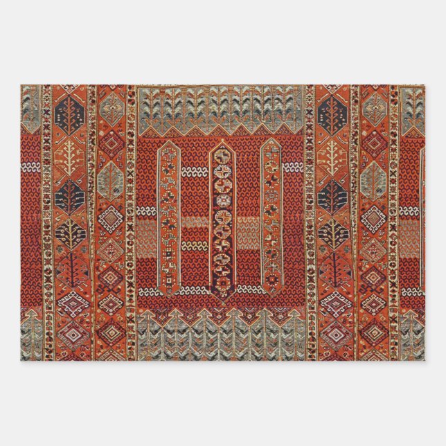 Oriental rug design in oranges wrapping paper sheets (Front)