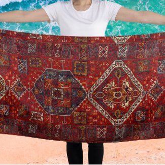 Oriental rug design in  red and blue