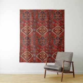 Oriental rug design in  red and blue tapestry