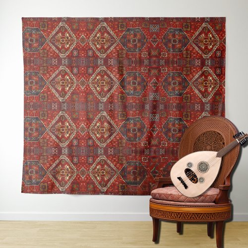 Oriental rug design in  red and blue tapestry