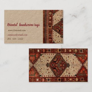 Oriental rug design in  red and cream business card