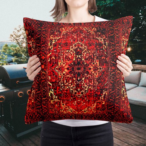 Oriental rug design in vivid colors outdoor pillow