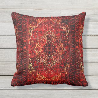 Oriental rug design in vivid colors outdoor pillow