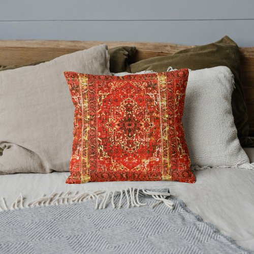 Oriental rug design with  grunge look throw pillow