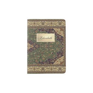 Oriental Rug ,Gold Frame- Personalized Passport Holder