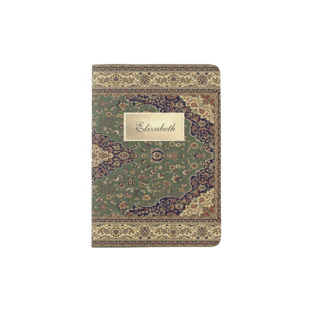Oriental Rug ,Gold Frame- Personalized Passport Holder (Front)