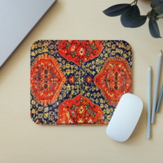 Oriental rug in blue& bright orange