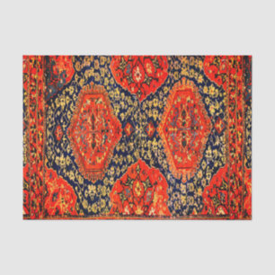 Oriental rug in blue& brightorange tissue paper