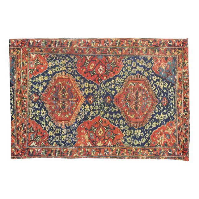 Oriental rug in blue&orange pillowcase | Zazzle