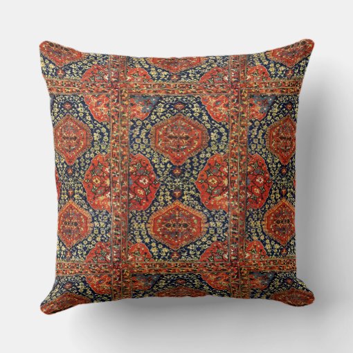 Oriental rug in blue&orange throw pillow Zazzle