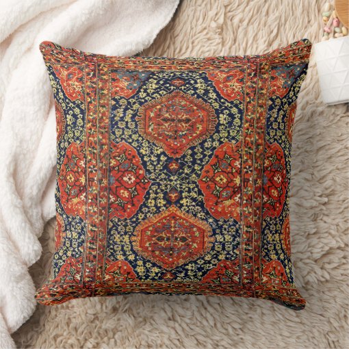 Oriental rug in blue&orange throw pillow Zazzle