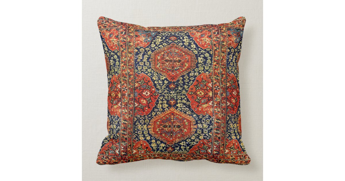 Oriental rug in blue&orange throw pillow