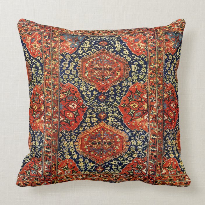 Oriental rug in blue&orange throw pillow