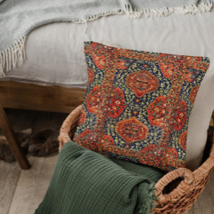 Oriental rug in blue&orange throw pillow
