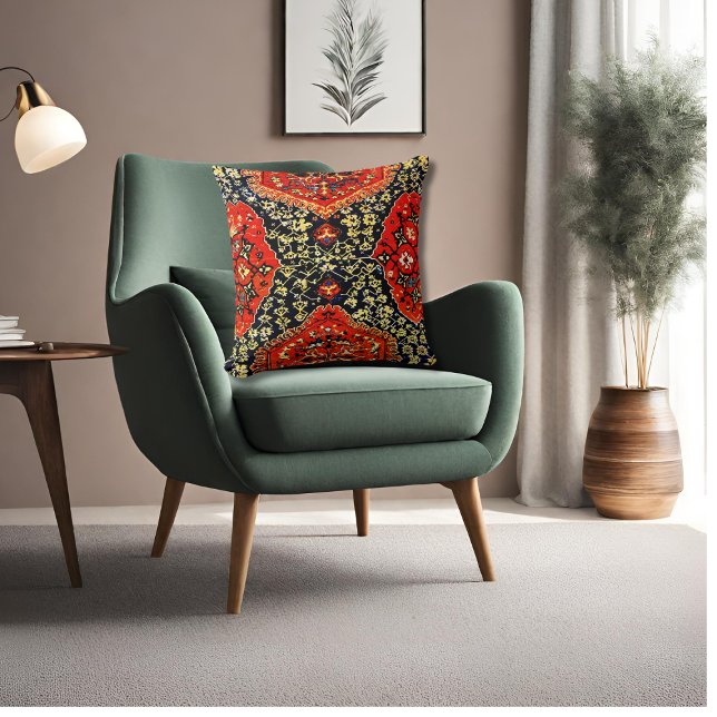 Oriental rug in blue&orange throw pillow (Creator Uploaded)