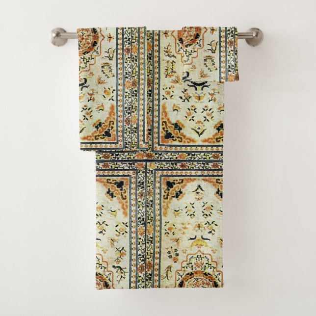 Oriental rug in light colors bath towel set (Insitu)