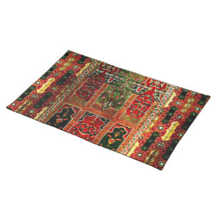 Oriental rug in red and green placemat