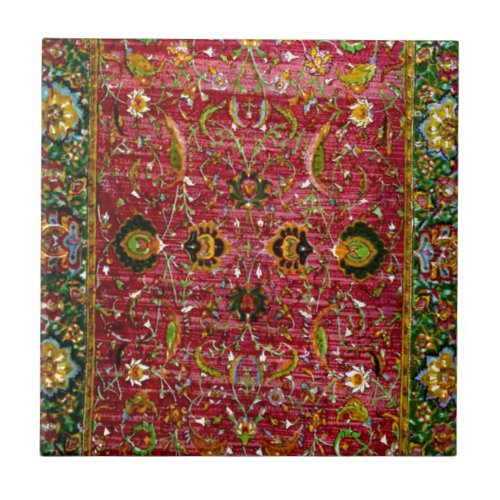 Oriental rug in red and green tile