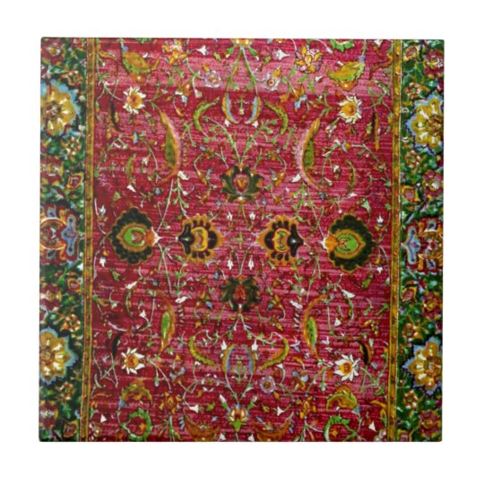 Oriental rug in red and green tile