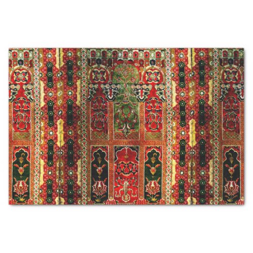 Oriental rug in red and green tissue paper