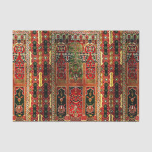 Oriental rug in red and green tissue paper