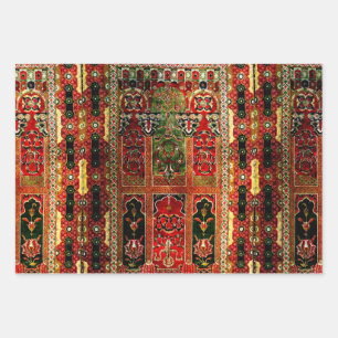 Oriental rug in red and green wrapping paper sheets
