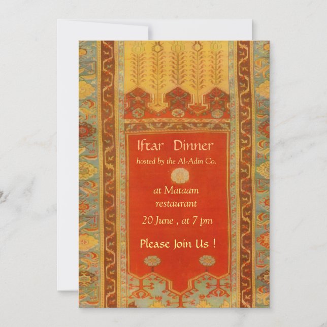 Oriental rug Ladik style - iftar dinner Invitation (Front)