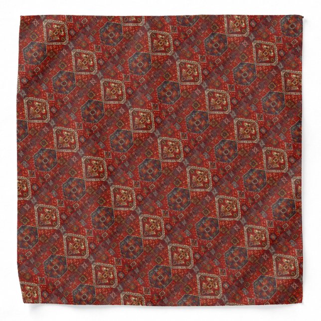 Oriental rug  look in  dark red and blue  bandana (Front)