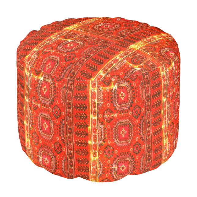 Oriental  rug look   in distressed orange pouf (Angled Front)