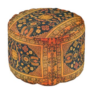 Oriental rug look in  oranges & black pouf