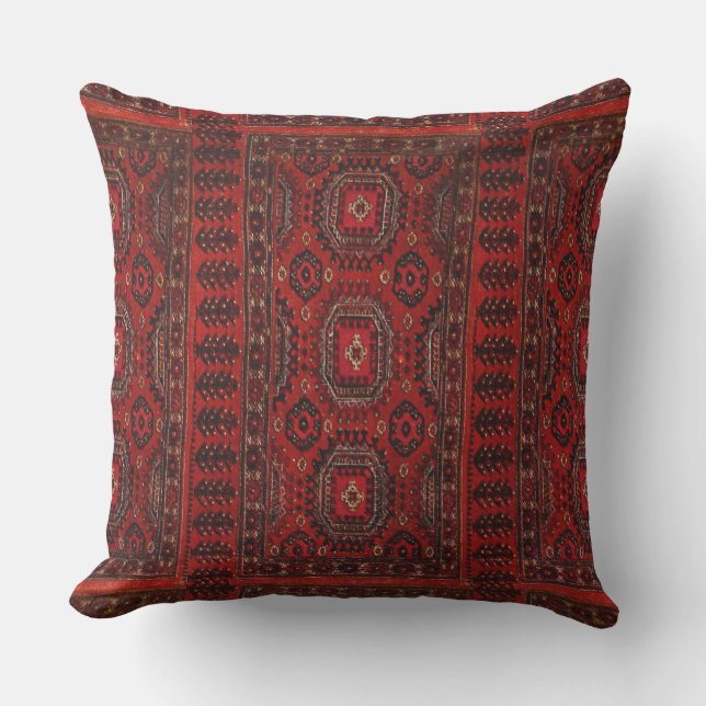 Oriental rug look   - red  grunge  outdoor pillow (Front)