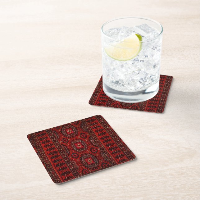 Oriental rug look square paper coaster (Insitu)