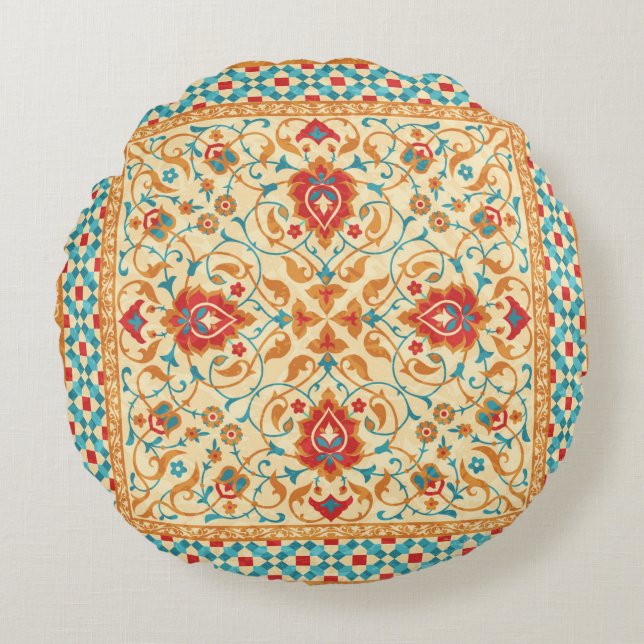 Oriental rug,ornate ornamental floral pattern,styl round pillow (Front)