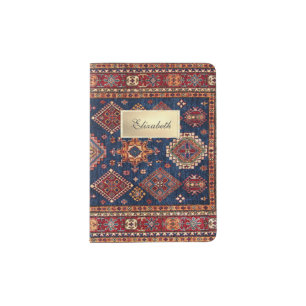 Oriental Rug Pattern,Gold Frame- Personalized Passport Holder