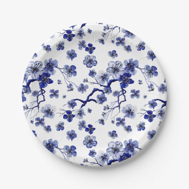 Oriental Sakura Branch Pattern Paper Plates (Front)