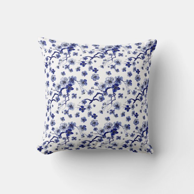 Oriental Sakura Branch Pattern Throw Pillow (Front)
