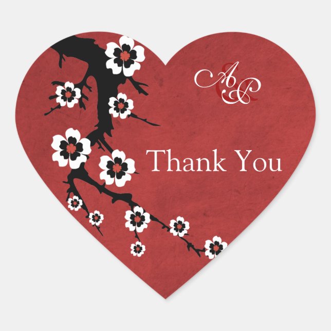Oriental Sakura Thank You Wedding Sticker (Front)