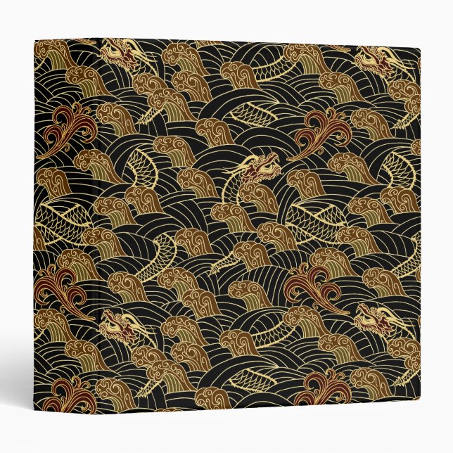 Oriental Sea Dragon Pattern 3 Ring Binder (Front/Spine)