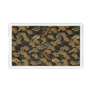 Oriental Sea Dragon Pattern Acrylic Tray