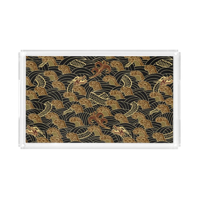 Oriental Sea Dragon Pattern Acrylic Tray (Front)