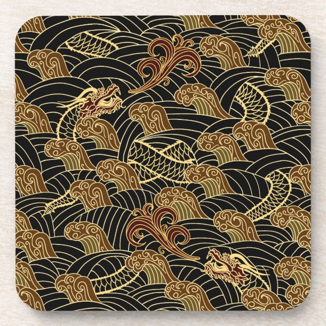 Oriental Sea Dragon Pattern Beverage Coaster (Front)